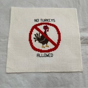 Vintage No Turkeys Allowed Cross Stitch Thanksgiving Art